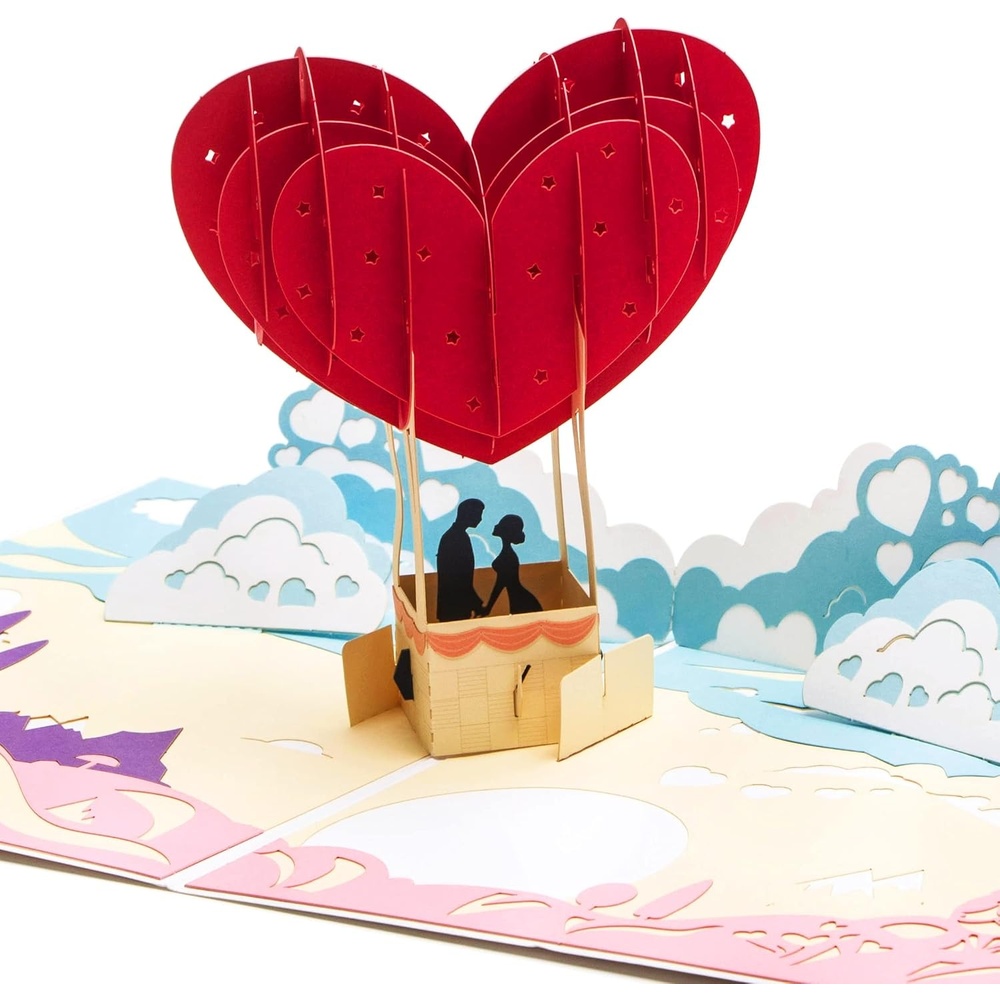 Ribbli 3D Heart Balloon Pop Up Card for Anniversary Valentines Day Wedding, Romantic Birthday Gift for Wife Husband Couple Girlfriend Boyfriend, with Envelope