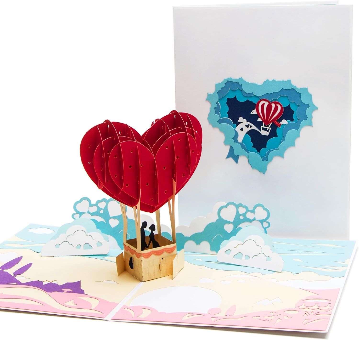 Ribbli 3D Heart Balloon Pop Up Card for Anniversary Valentines Day Wedding, Romantic Birthday Gift for Wife Husband Couple Girlfriend Boyfriend, with Envelope