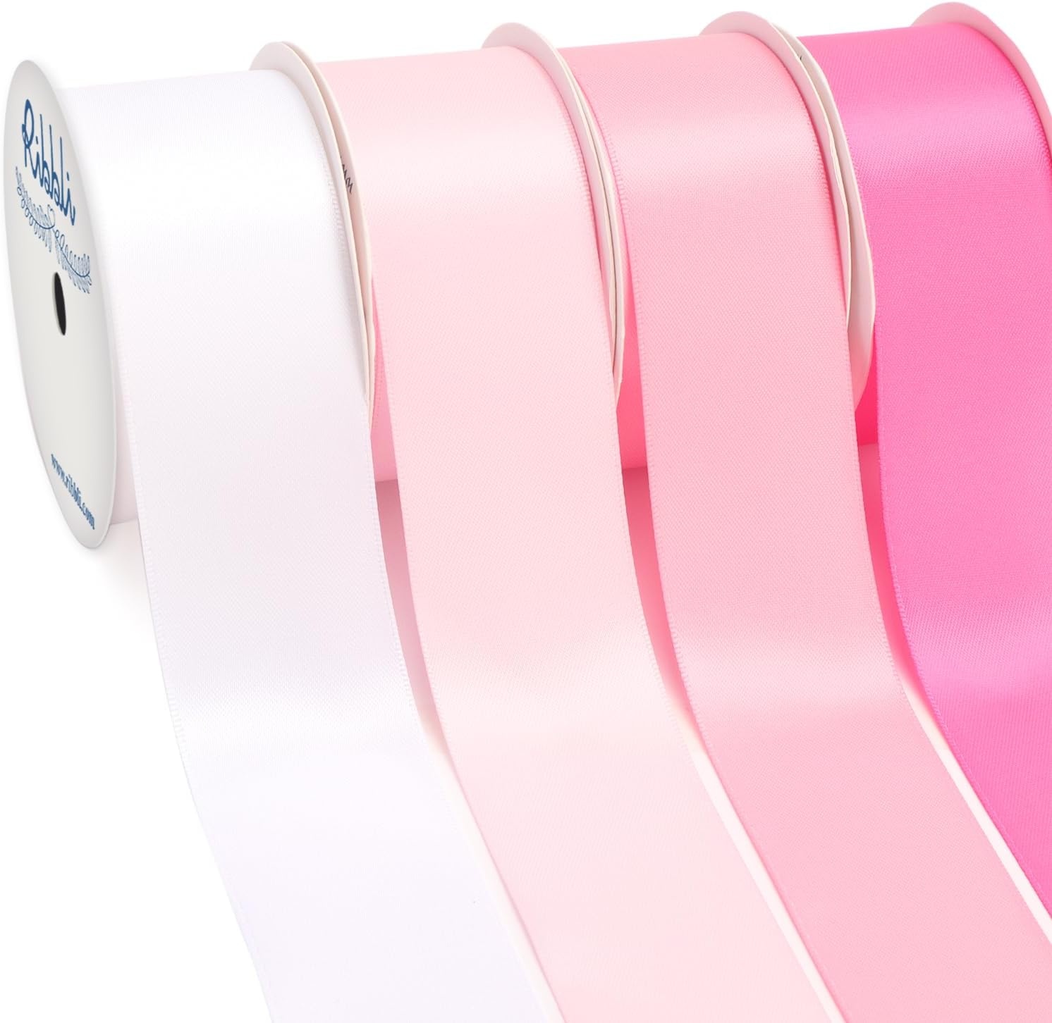 Ribbli Dusty Blue Satin Ribbon 3/8 Inch x 4 Rolls Total 40 Yards- Light Blue/Dusty Blue/Smoke Blue/Light Navy Ribbon for Wrapping and Craft(Pink)