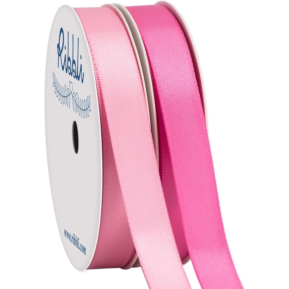 Ribbli 2 Rolls Satin Royal Blue & White Craft Ribbon,Total 20 Yards,(Royal Blue 1/4-Inch x 10-Yard, White 1/4-Inch x 10-Yard)(Pink & Hot Pink)