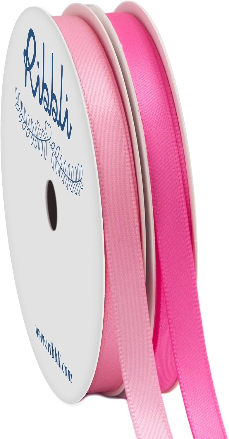 Ribbli 2 Rolls Satin Royal Blue & White Craft Ribbon,Total 20 Yards,(Royal Blue 1/4-Inch x 10-Yard, White 1/4-Inch x 10-Yard)(Pink & Hot Pink)