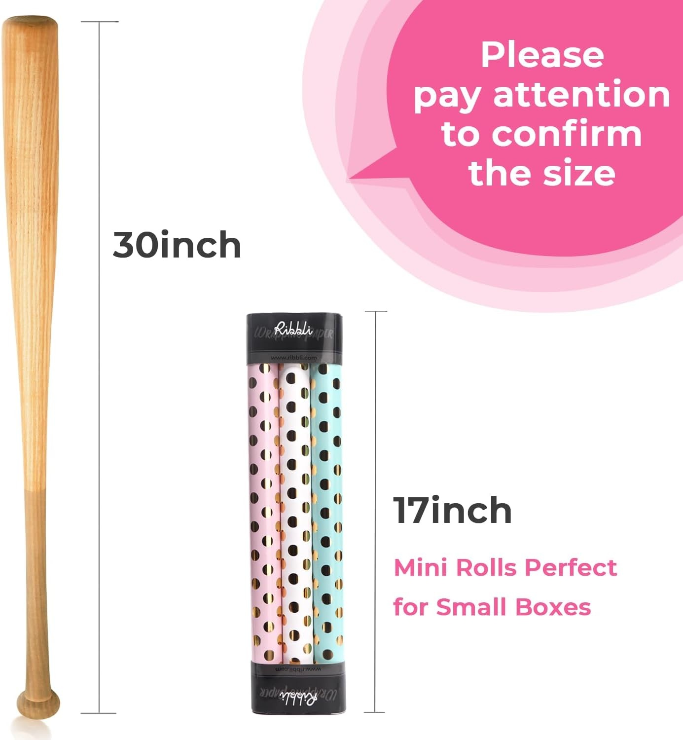 Ribbli Birthday Wrapping Paper Polka Dots Gift Wrap for Baby Shower Roll, 3 Rolls Pink White Blue Dots Pattern with Gold Foil – 17 inch x 120 inch(10feet) Per Roll(Pink/White/Blue)