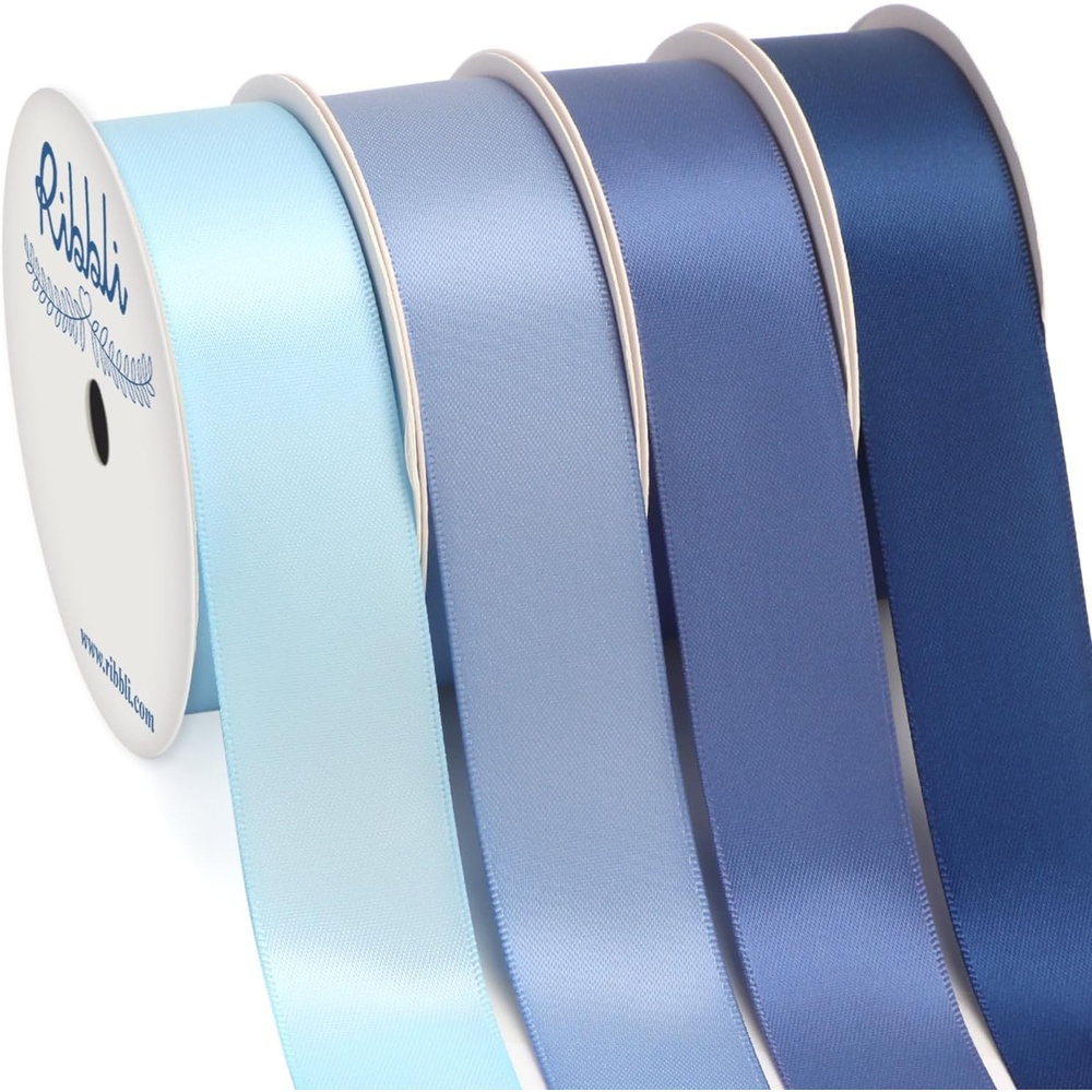 Ribbli Dusty Blue Satin Ribbon 3/8 Inch x 4 Rolls Total 40 Yards- Light Blue/Dusty Blue/Smoke Blue/Light Navy Ribbon for Wrapping and Craft(Dusty Blue)