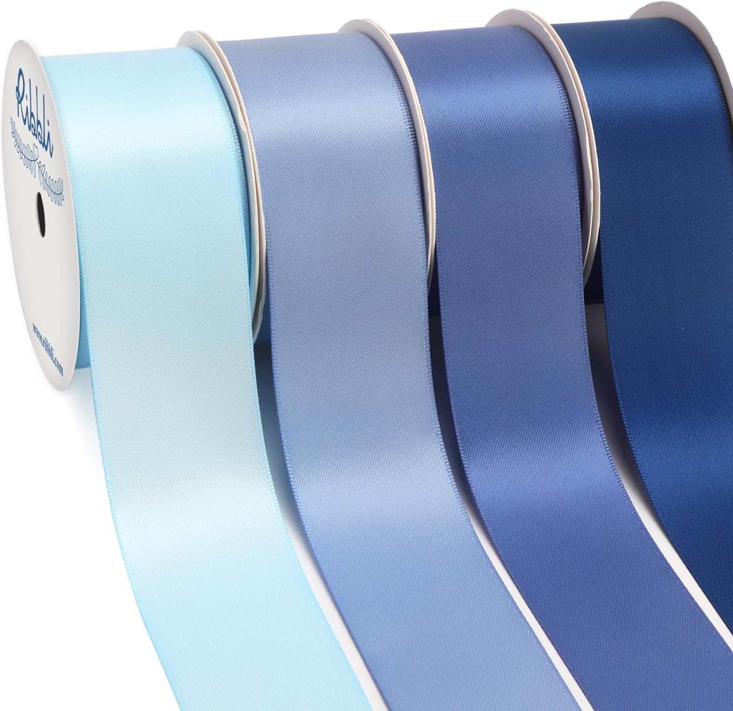 Ribbli Dusty Blue Satin Ribbon 3/8 Inch x 4 Rolls Total 40 Yards- Light Blue/Dusty Blue/Smoke Blue/Light Navy Ribbon for Wrapping and Craft(Dusty Blue)