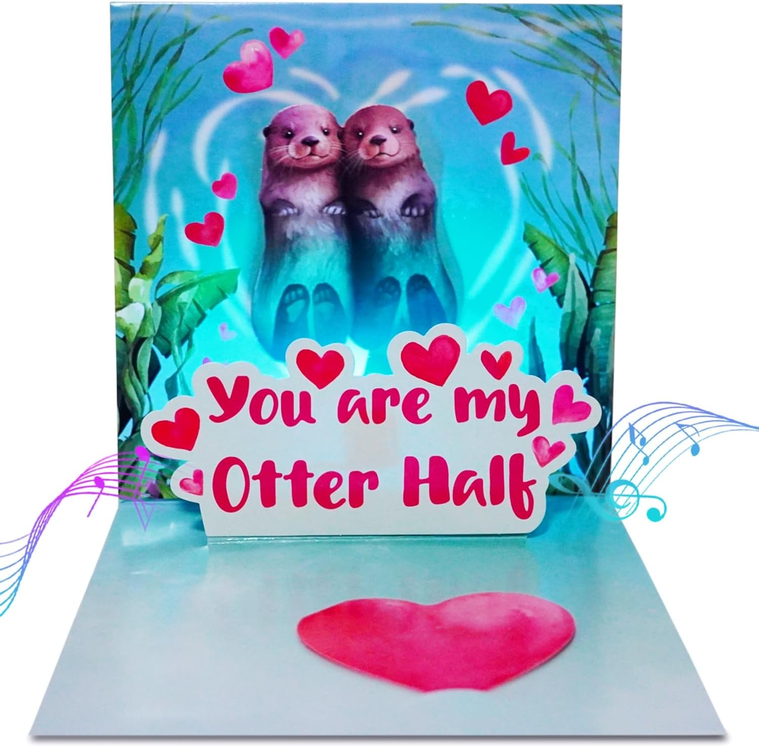 Ribbli Anniversary Card, Funny Otter Couple Dance with Light and Music, Pop Up Musical Birthday Cards for Husband Wife, Romantic Gift for Valentines Day, 6.1 x 6.1 Inches with Envelope