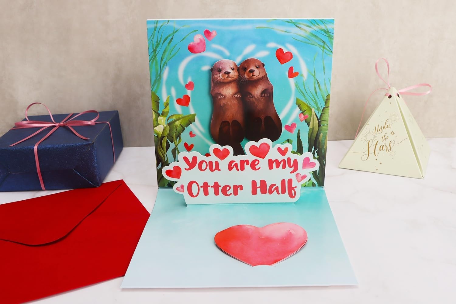 Ribbli Anniversary Card, Funny Otter Couple Dance with Light and Music, Pop Up Musical Birthday Cards for Husband Wife, Romantic Gift for Valentines Day, 6.1 x 6.1 Inches with Envelope