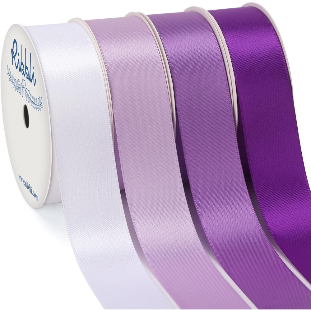 Ribbli Dusty Blue Satin Ribbon 3/8 Inch x 4 Rolls Total 40 Yards- Light Blue/Dusty Blue/Smoke Blue/Light Navy Ribbon for Wrapping and Craft(Purple)