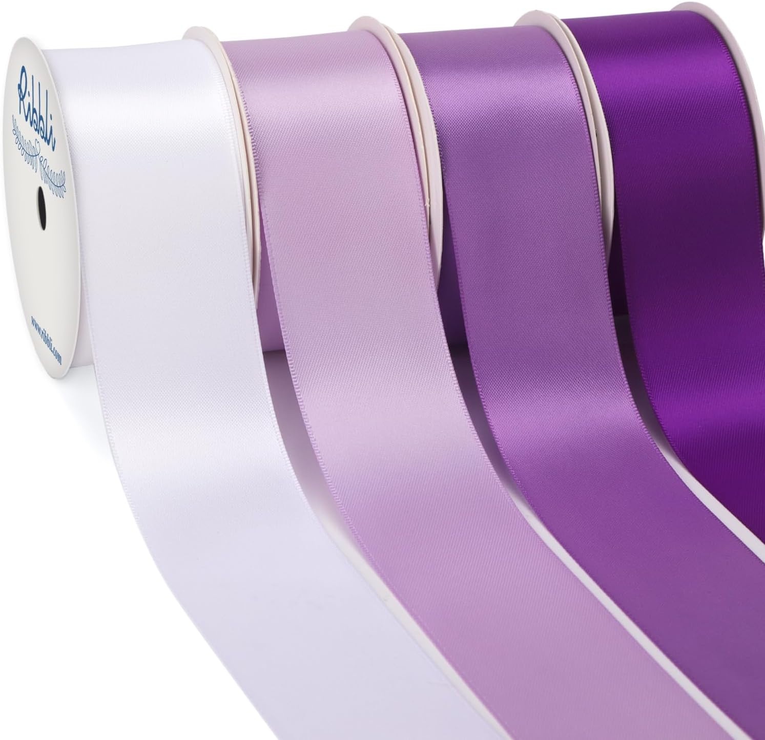Ribbli Dusty Blue Satin Ribbon 3/8 Inch x 4 Rolls Total 40 Yards- Light Blue/Dusty Blue/Smoke Blue/Light Navy Ribbon for Wrapping and Craft(Purple)