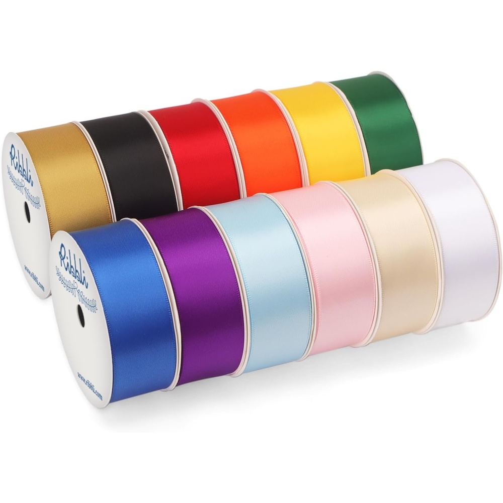 Ribbli Rainbow Satin Ribbon 3/8 Inch x 12 Rolls Total 60 Yards- Colorful Ribbon for Gift Wrapping Craft Party Decoration Baby Shower Wedding(Colorful)