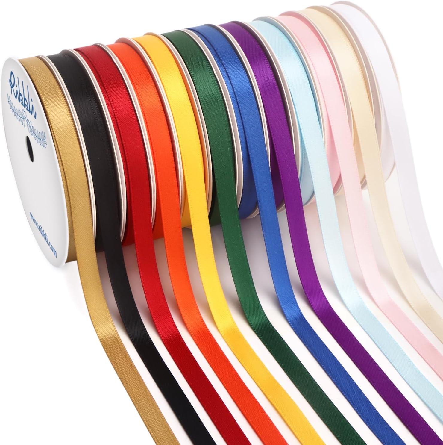 Ribbli Rainbow Satin Ribbon 3/8 Inch x 12 Rolls Total 60 Yards- Colorful Ribbon for Gift Wrapping Craft Party Decoration Baby Shower Wedding(Colorful)