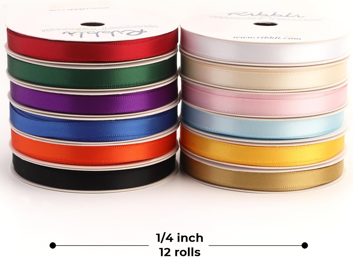 Ribbli Rainbow Satin Ribbon 3/8 Inch x 12 Rolls Total 60 Yards- Colorful Ribbon for Gift Wrapping Craft Party Decoration Baby Shower Wedding(Colorful)
