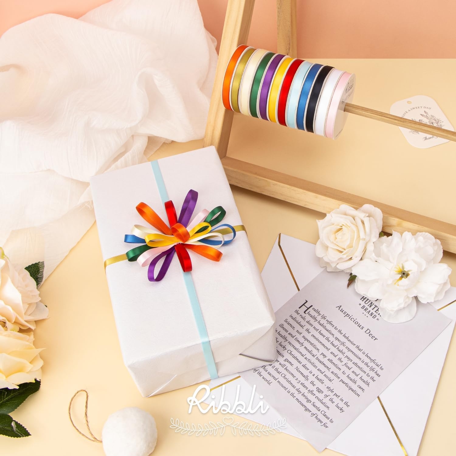 Ribbli Rainbow Satin Ribbon 3/8 Inch x 12 Rolls Total 60 Yards- Colorful Ribbon for Gift Wrapping Craft Party Decoration Baby Shower Wedding(Colorful)