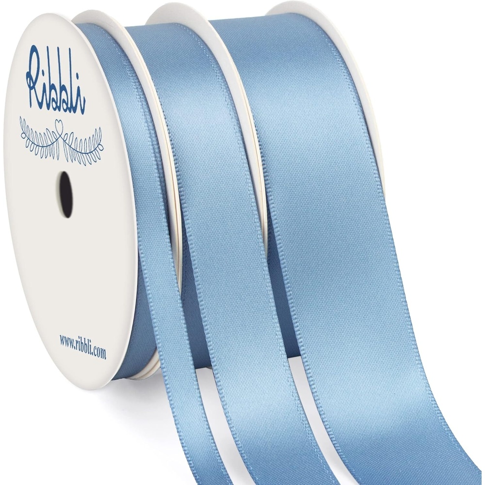 Ribbli 3 Rolls Double Faced Satin Red Craft Ribbon,Total 30 Yards,(1/4 Inch x 10-Yard,5/8 Inch x 10-Yard,1 Inch x 10-Yard),Use for Bows Bouquet,Wreath,Gift Wrapping,Christmas Decoration(Dusty Blue)