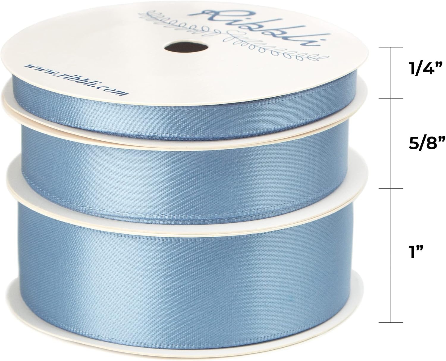 Ribbli 3 Rolls Double Faced Satin Red Craft Ribbon,Total 30 Yards,(1/4 Inch x 10-Yard,5/8 Inch x 10-Yard,1 Inch x 10-Yard),Use for Bows Bouquet,Wreath,Gift Wrapping,Christmas Decoration(Dusty Blue)