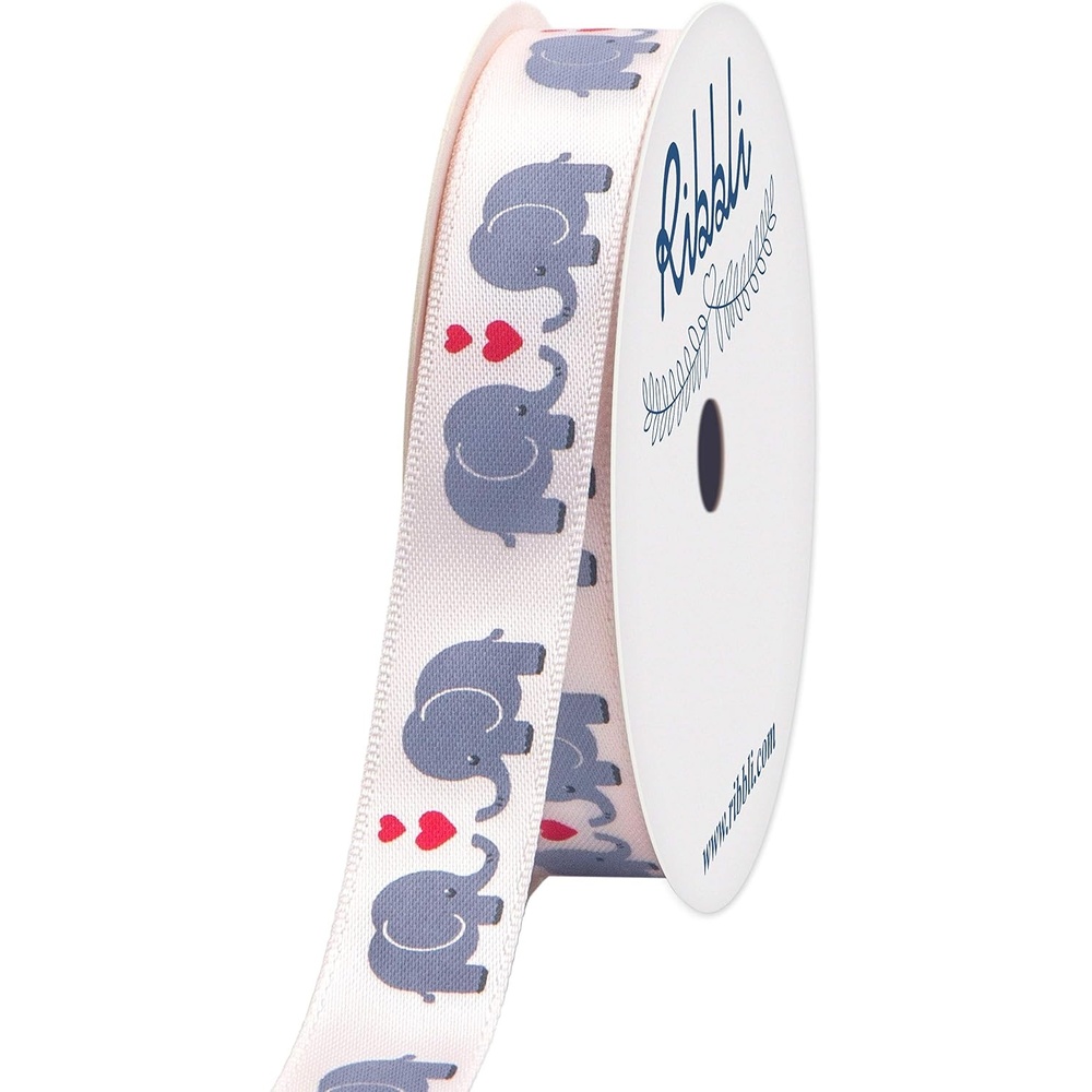 Ribbli Satin Elephant Love Craft Ribbon,5/8-Inch x 10-Yard,Sideshow Rose/Gray/Red,Use for Valentine’s Day Gift Wrapping,Party Decoration,All Crafting and Sewing