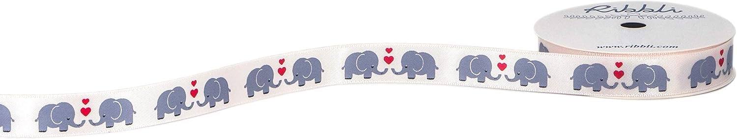 Ribbli Satin Elephant Love Craft Ribbon,5/8-Inch x 10-Yard,Sideshow Rose/Gray/Red,Use for Valentine’s Day Gift Wrapping,Party Decoration,All Crafting and Sewing