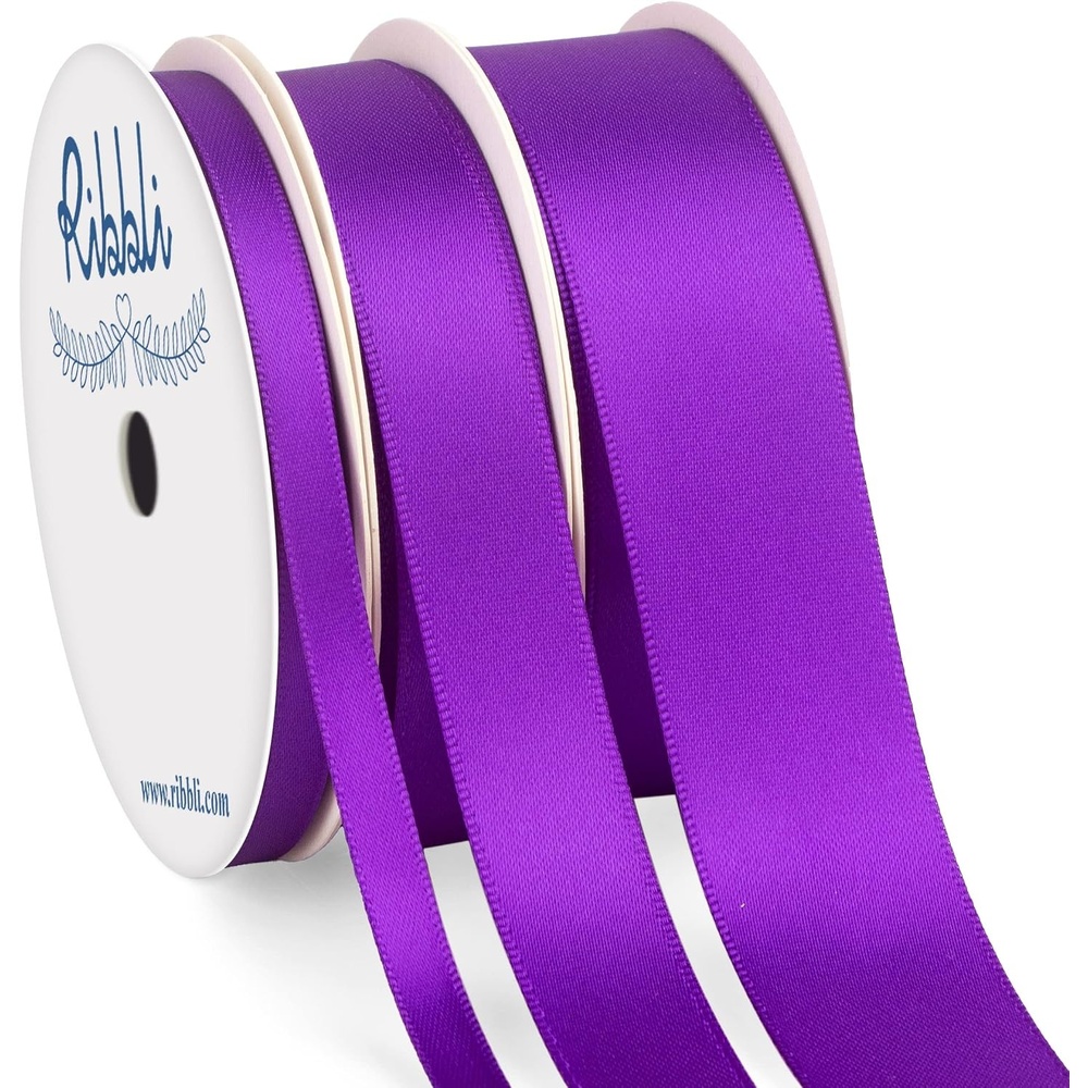 Ribbli 3 Rolls Double Faced Satin Red Craft Ribbon,Total 30 Yards,(1/4 Inch x 10-Yard,5/8 Inch x 10-Yard,1 Inch x 10-Yard),Use for Bows Bouquet,Wreath,Gift Wrapping,Christmas Decoration(Purple)