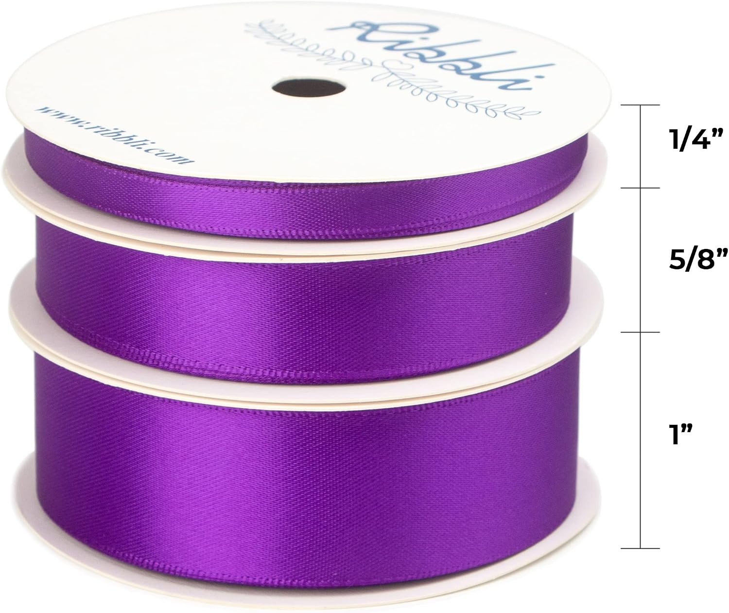 Ribbli 3 Rolls Double Faced Satin Red Craft Ribbon,Total 30 Yards,(1/4 Inch x 10-Yard,5/8 Inch x 10-Yard,1 Inch x 10-Yard),Use for Bows Bouquet,Wreath,Gift Wrapping,Christmas Decoration(Purple)