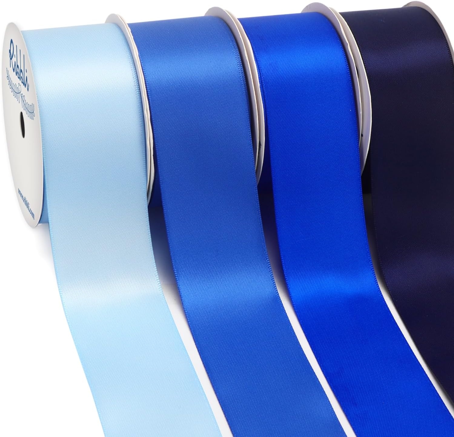Ribbli Dusty Blue Satin Ribbon 3/8 Inch x 4 Rolls Total 40 Yards- Light Blue/Dusty Blue/Smoke Blue/Light Navy Ribbon for Wrapping and Craft(Blue & Navy)