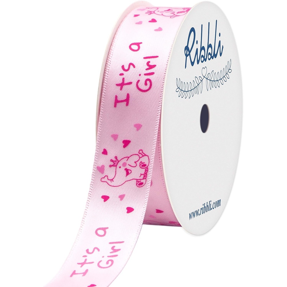 Ribbli Satin Elephant Baby Boy Craft Ribbon,7/8-Inch x 10-Yard,Light Blue,Use for Hair Bows,Wreath,Birthday,Baby Shower,Diaper Cake,Gift Wrapping,Party Decoration,All Crafting and Sewing(Baby Pink)