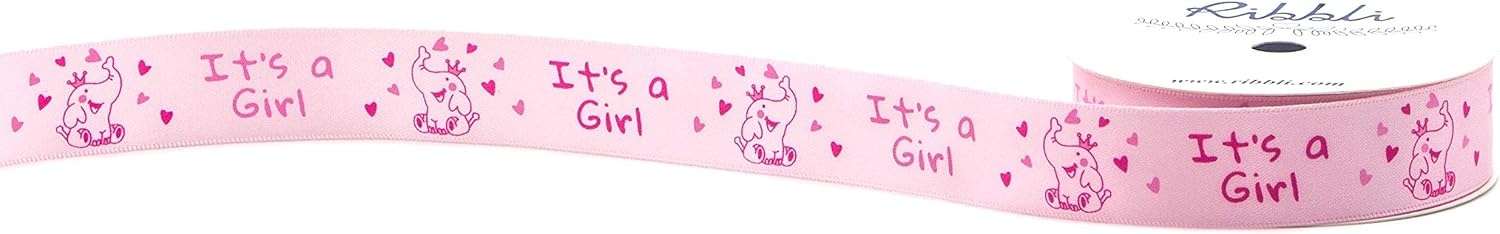 Ribbli Satin Elephant Baby Boy Craft Ribbon,7/8-Inch x 10-Yard,Light Blue,Use for Hair Bows,Wreath,Birthday,Baby Shower,Diaper Cake,Gift Wrapping,Party Decoration,All Crafting and Sewing(Baby Pink)