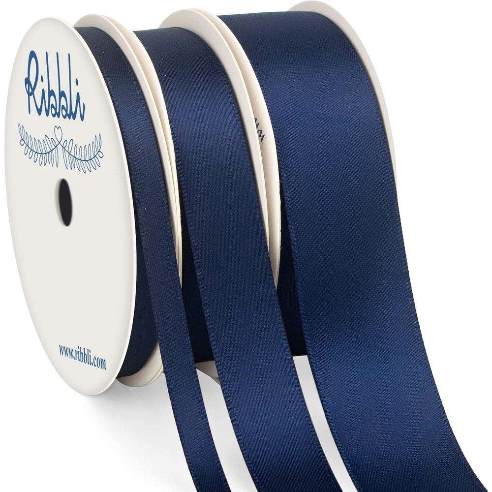 Ribbli 3 Rolls Double Faced Satin Red Craft Ribbon,Total 30 Yards,(1/4 Inch x 10-Yard,5/8 Inch x 10-Yard,1 Inch x 10-Yard),Use for Bows Bouquet,Wreath,Gift Wrapping,Christmas Decoration(Navy)