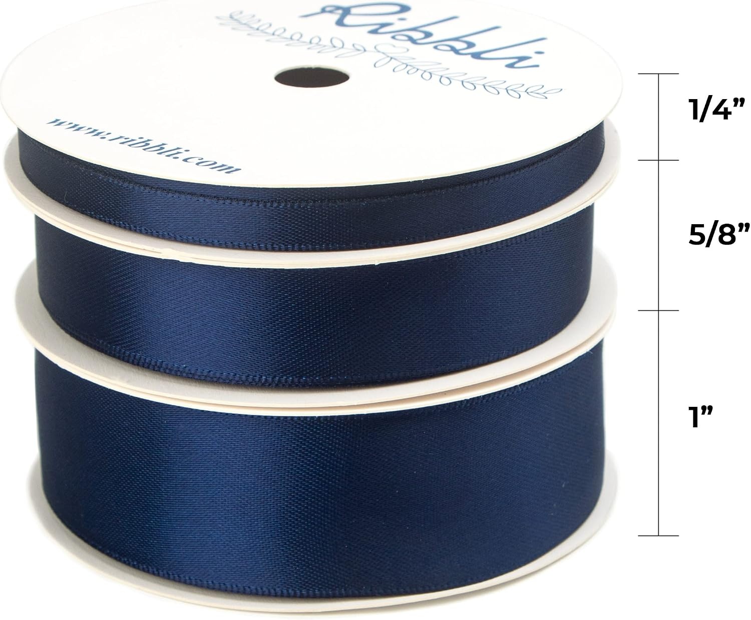Ribbli 3 Rolls Double Faced Satin Red Craft Ribbon,Total 30 Yards,(1/4 Inch x 10-Yard,5/8 Inch x 10-Yard,1 Inch x 10-Yard),Use for Bows Bouquet,Wreath,Gift Wrapping,Christmas Decoration(Navy)