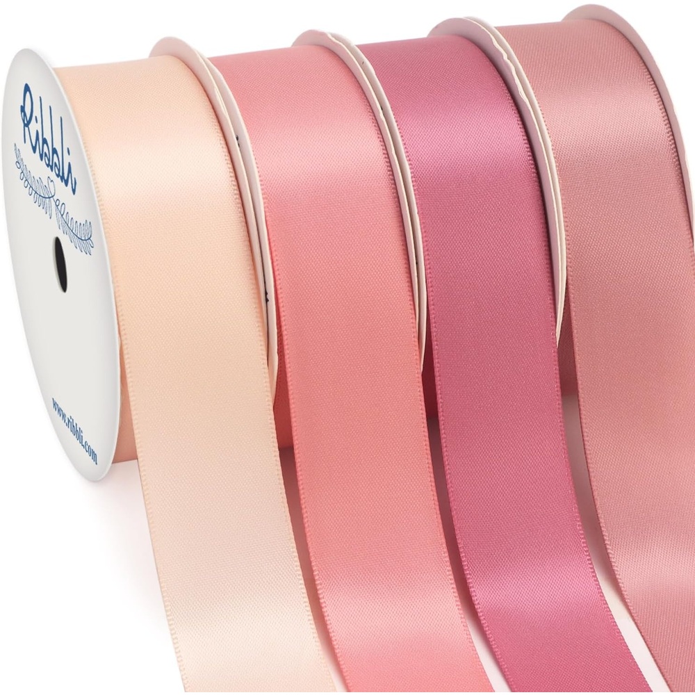 Ribbli Dusty Blue Satin Ribbon 3/8 Inch x 4 Rolls Total 40 Yards- Light Blue/Dusty Blue/Smoke Blue/Light Navy Ribbon for Wrapping and Craft(Dusty Rose)