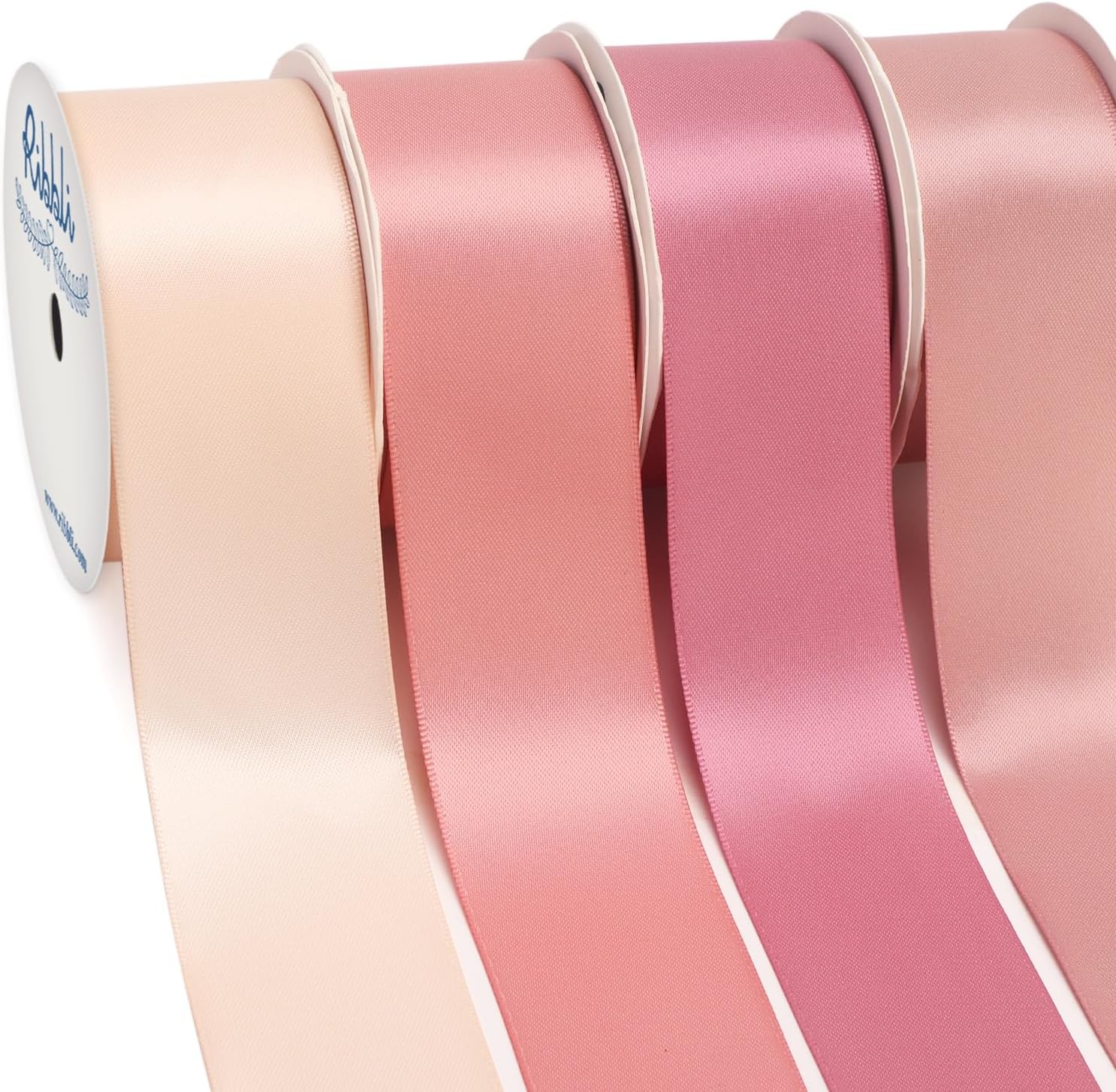 Ribbli Dusty Blue Satin Ribbon 3/8 Inch x 4 Rolls Total 40 Yards- Light Blue/Dusty Blue/Smoke Blue/Light Navy Ribbon for Wrapping and Craft(Dusty Rose)