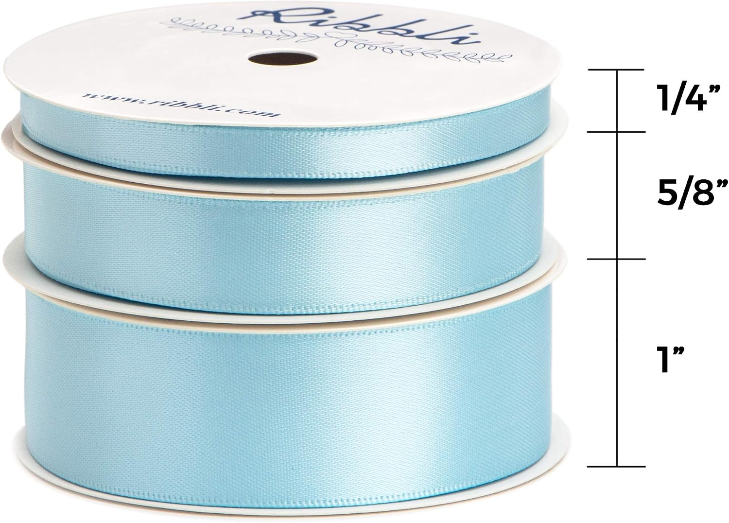 Ribbli 3 Rolls Double Faced Satin Red Craft Ribbon,Total 30 Yards,(1/4 Inch x 10-Yard,5/8 Inch x 10-Yard,1 Inch x 10-Yard),Use for Bows Bouquet,Wreath,Gift Wrapping,Christmas Decoration(Light Blue)