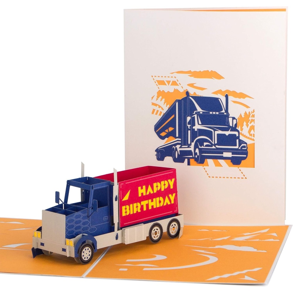 Ribbli Birthday Cards, Happy Birthday Truck Pop Up Car Card for Him Her Men Women Dad Husband Son Daughter Kid, with Envelope