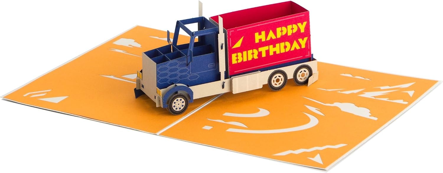 Ribbli Birthday Cards, Happy Birthday Truck Pop Up Car Card for Him Her Men Women Dad Husband Son Daughter Kid, with Envelope