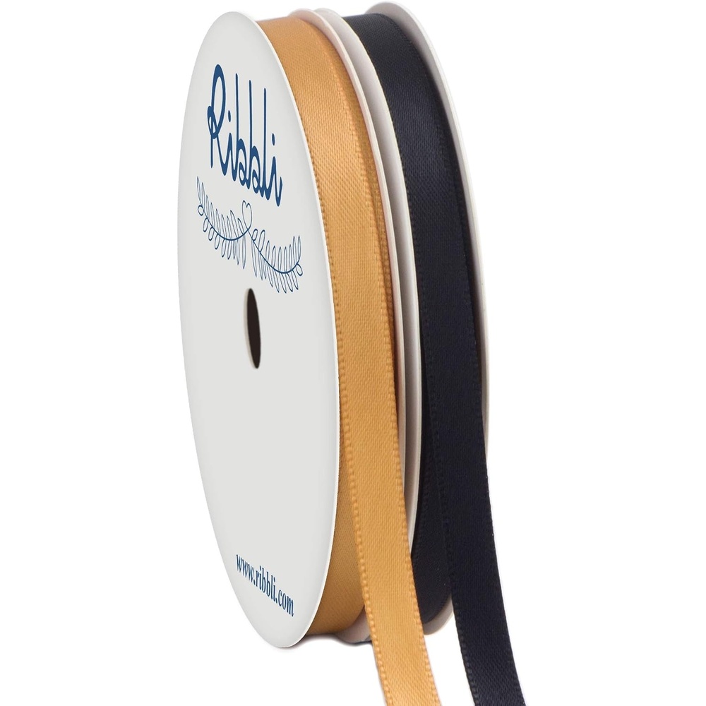 Ribbli 2 Rolls Satin Royal Blue & White Craft Ribbon,Total 20 Yards,(Royal Blue 1/4-Inch x 10-Yard, White 1/4-Inch x 10-Yard)(Old Gold & Black)