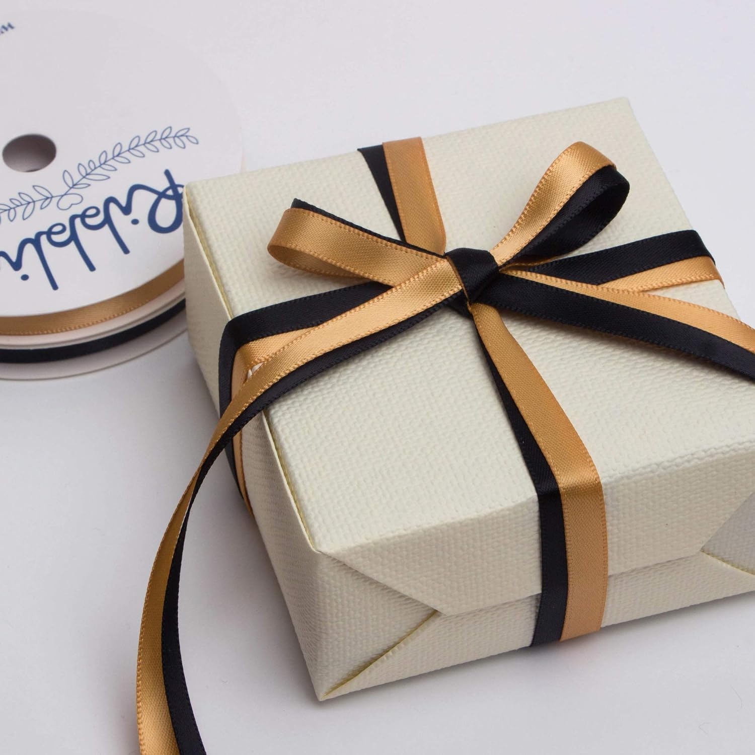Ribbli 2 Rolls Satin Royal Blue & White Craft Ribbon,Total 20 Yards,(Royal Blue 1/4-Inch x 10-Yard, White 1/4-Inch x 10-Yard)(Old Gold & Black)
