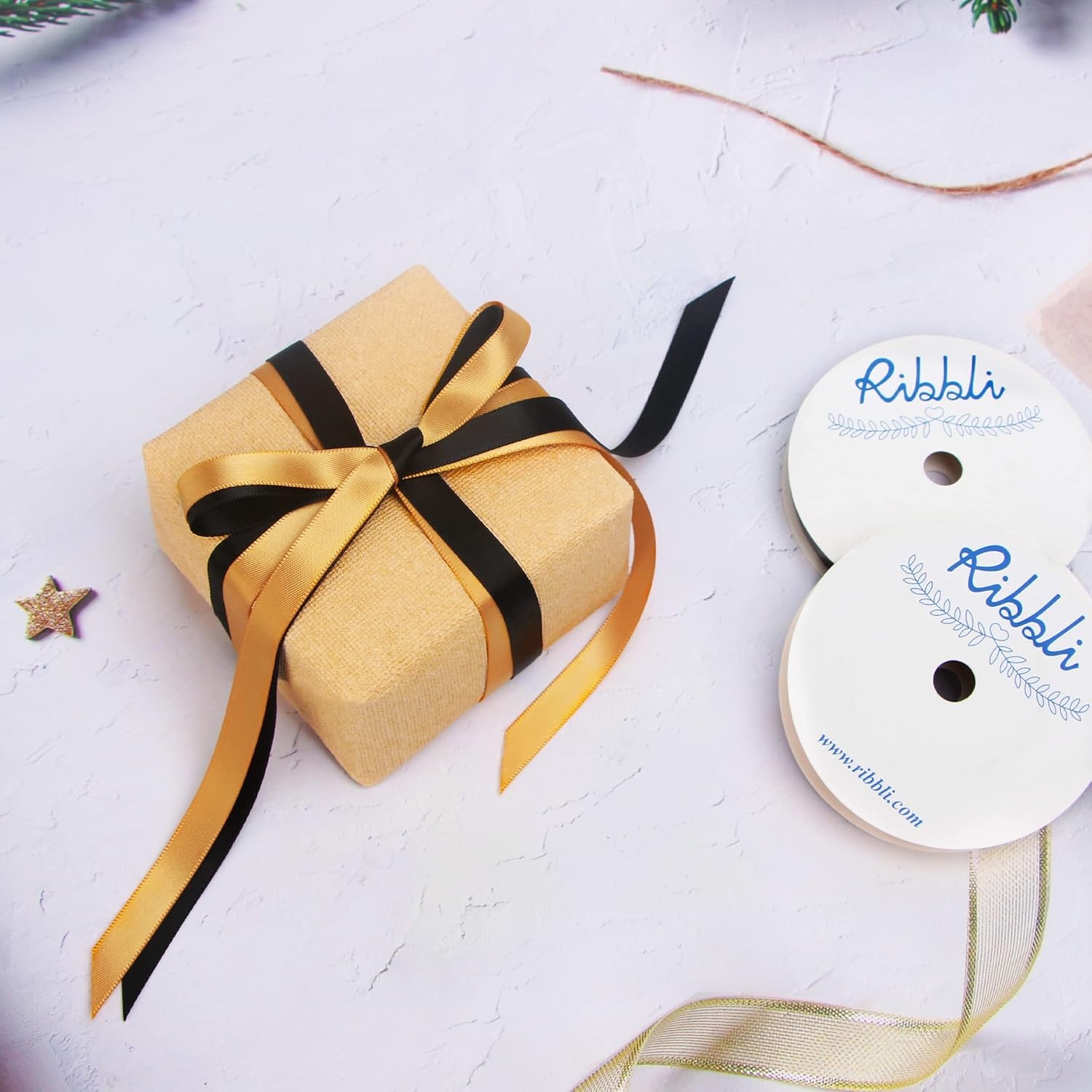 Ribbli 2 Rolls Satin Royal Blue & White Craft Ribbon,Total 20 Yards,(Royal Blue 1/4-Inch x 10-Yard, White 1/4-Inch x 10-Yard)(Old Gold & Black)
