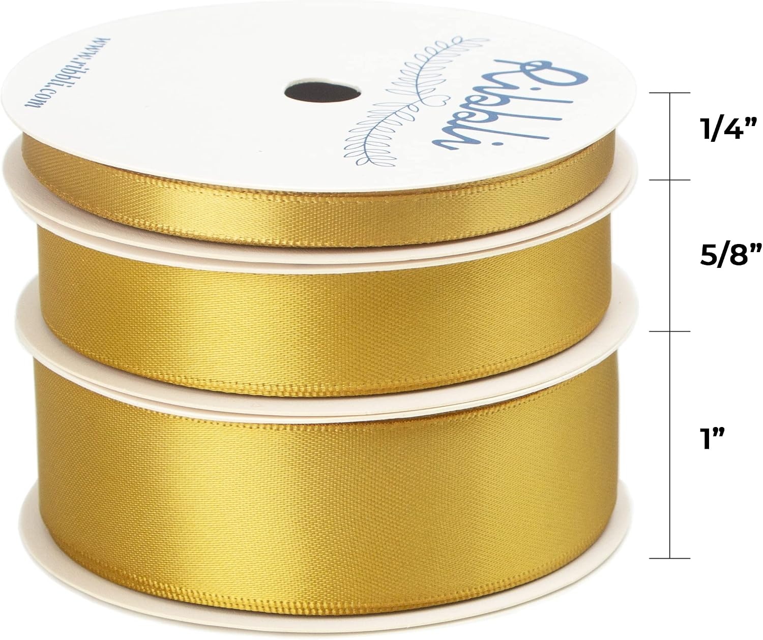 Ribbli 3 Rolls Double Faced Satin Red Craft Ribbon,Total 30 Yards,(1/4 Inch x 10-Yard,5/8 Inch x 10-Yard,1 Inch x 10-Yard),Use for Bows Bouquet,Wreath,Gift Wrapping,Christmas Decoration(Gold)