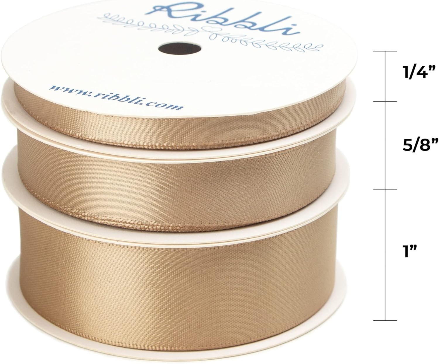 Ribbli 3 Rolls Double Faced Satin Red Craft Ribbon,Total 30 Yards,(1/4 Inch x 10-Yard,5/8 Inch x 10-Yard,1 Inch x 10-Yard),Use for Bows Bouquet,Wreath,Gift Wrapping,Christmas Decoration(Champagne)