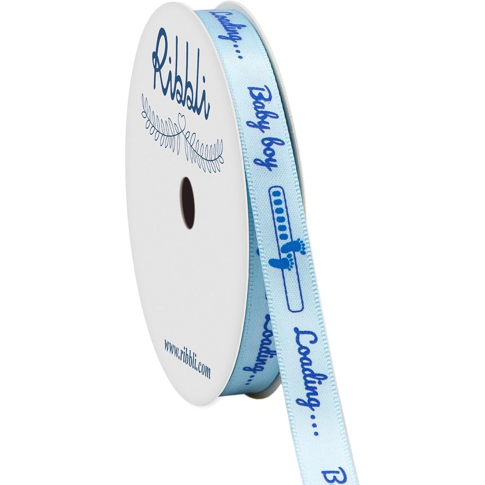 Ribbli Satin Baby Boy Loading Craft Ribbon,3/8 Inch x 10 Yard,Blue,Use for Hair Bows,Wreath,Birthday,Baby Shower,Diaper Cake,Gift Wrapping,Party Decoration,All Crafting and Sewing(Baby Blue)
