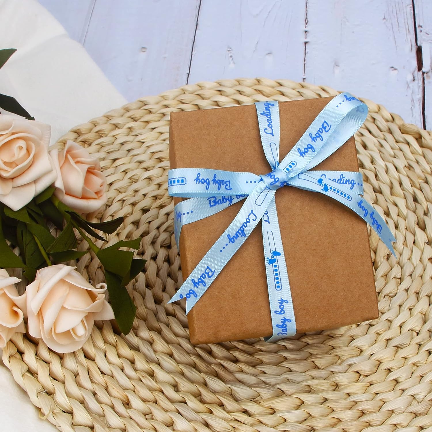 Ribbli Satin Baby Boy Loading Craft Ribbon,3/8 Inch x 10 Yard,Blue,Use for Hair Bows,Wreath,Birthday,Baby Shower,Diaper Cake,Gift Wrapping,Party Decoration,All Crafting and Sewing(Baby Blue)
