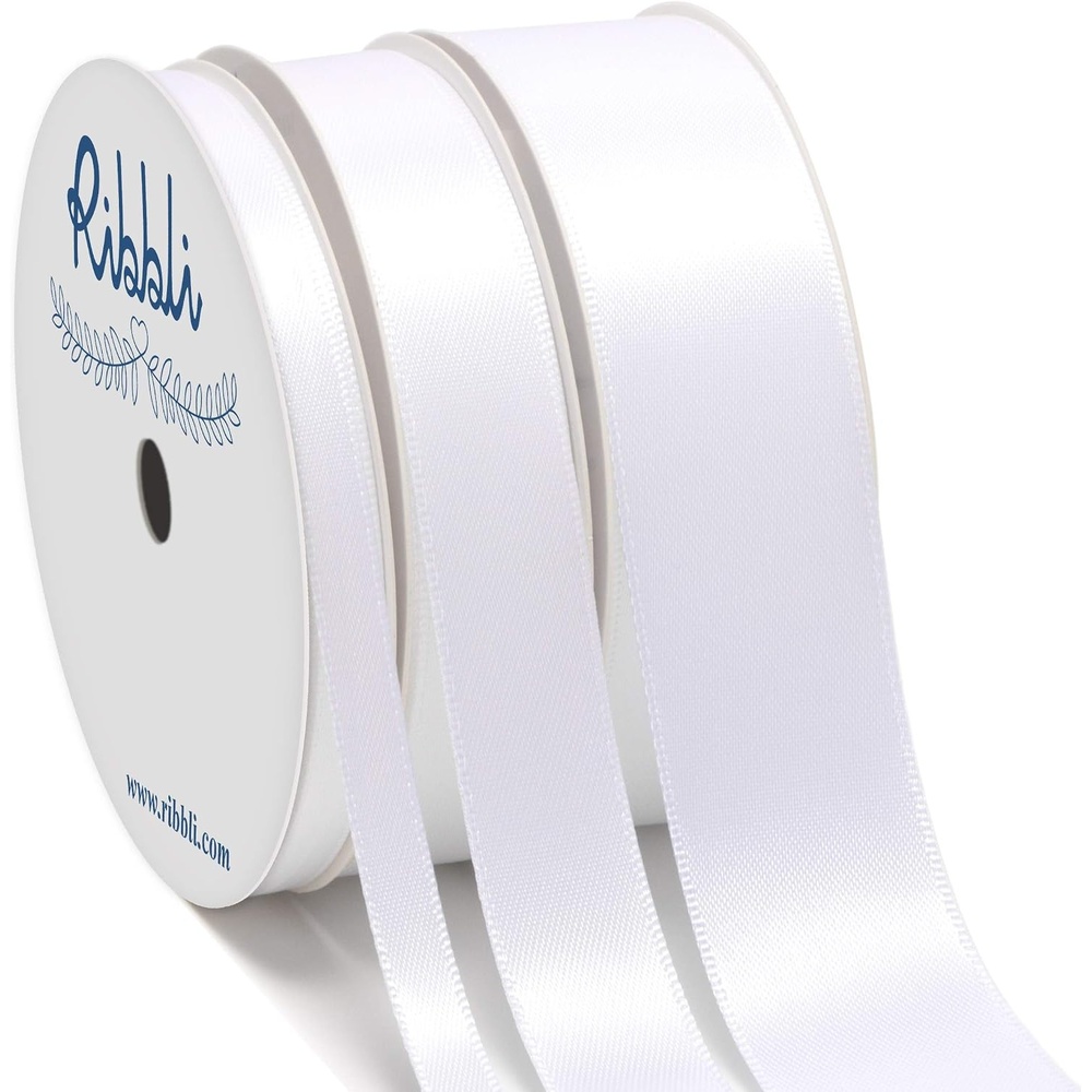 Ribbli 3 Rolls Double Faced Satin Red Craft Ribbon,Total 30 Yards,(1/4 Inch x 10-Yard,5/8 Inch x 10-Yard,1 Inch x 10-Yard),Use for Bows Bouquet,Wreath,Gift Wrapping,Christmas Decoration(White)