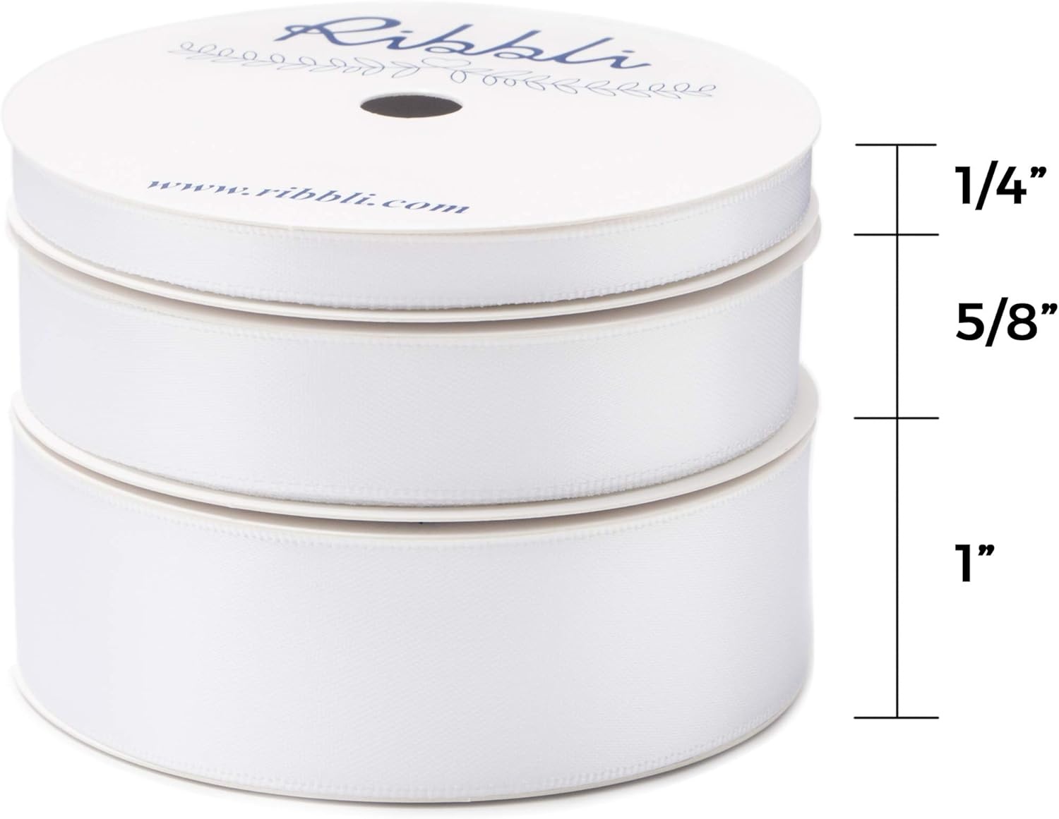 Ribbli 3 Rolls Double Faced Satin Red Craft Ribbon,Total 30 Yards,(1/4 Inch x 10-Yard,5/8 Inch x 10-Yard,1 Inch x 10-Yard),Use for Bows Bouquet,Wreath,Gift Wrapping,Christmas Decoration(White)