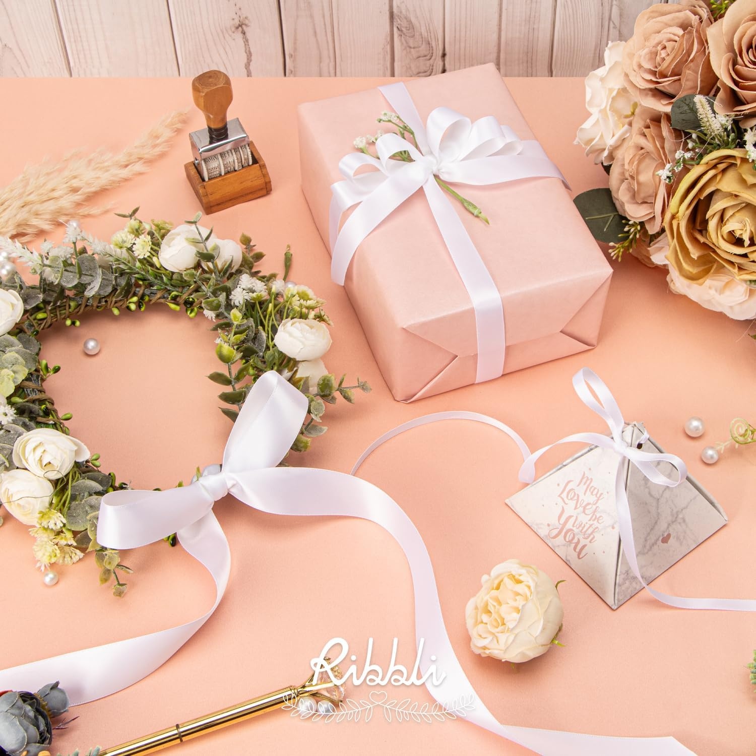 Ribbli 3 Rolls Double Faced Satin Red Craft Ribbon,Total 30 Yards,(1/4 Inch x 10-Yard,5/8 Inch x 10-Yard,1 Inch x 10-Yard),Use for Bows Bouquet,Wreath,Gift Wrapping,Christmas Decoration(White)