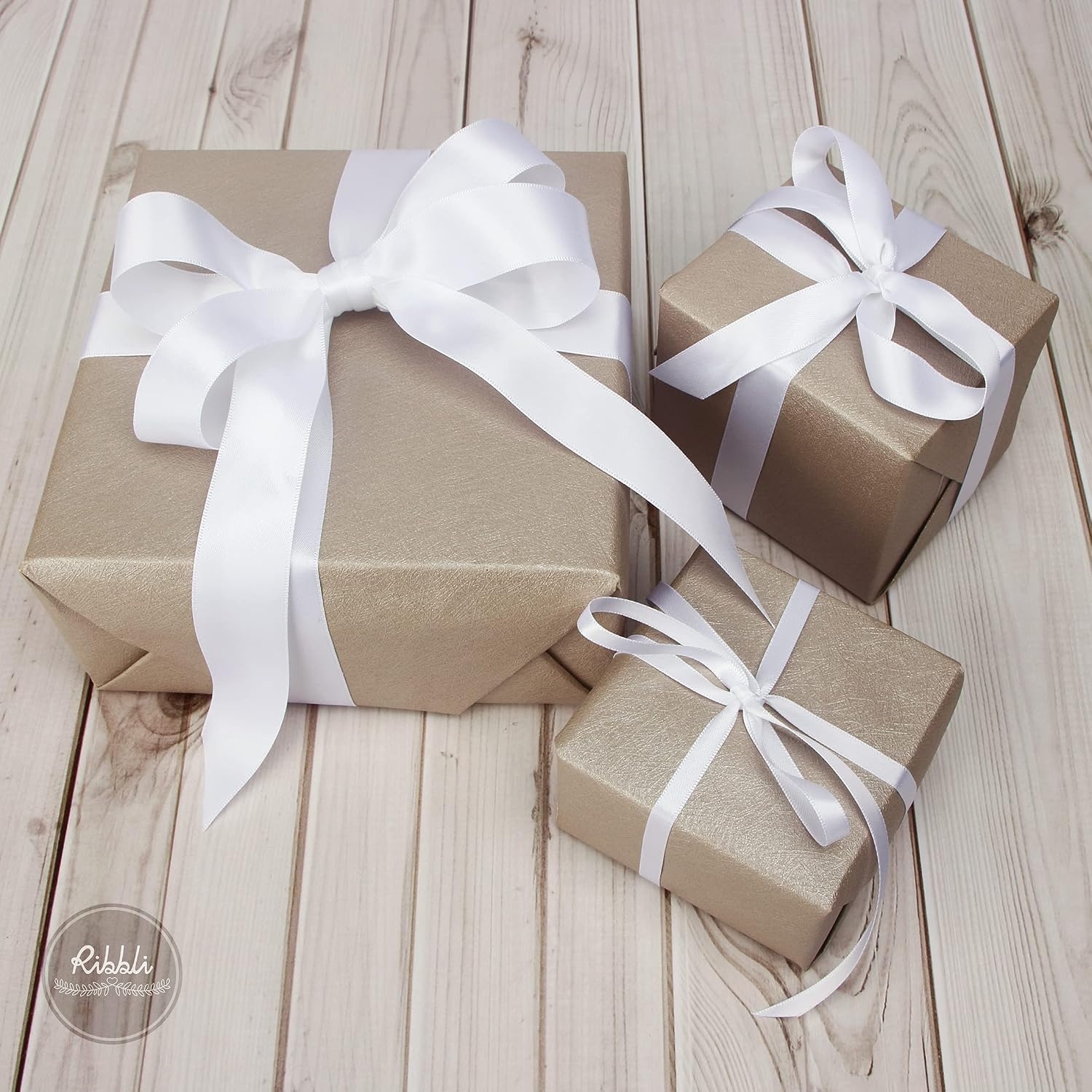 Ribbli 3 Rolls Double Faced Satin Red Craft Ribbon,Total 30 Yards,(1/4 Inch x 10-Yard,5/8 Inch x 10-Yard,1 Inch x 10-Yard),Use for Bows Bouquet,Wreath,Gift Wrapping,Christmas Decoration(White)