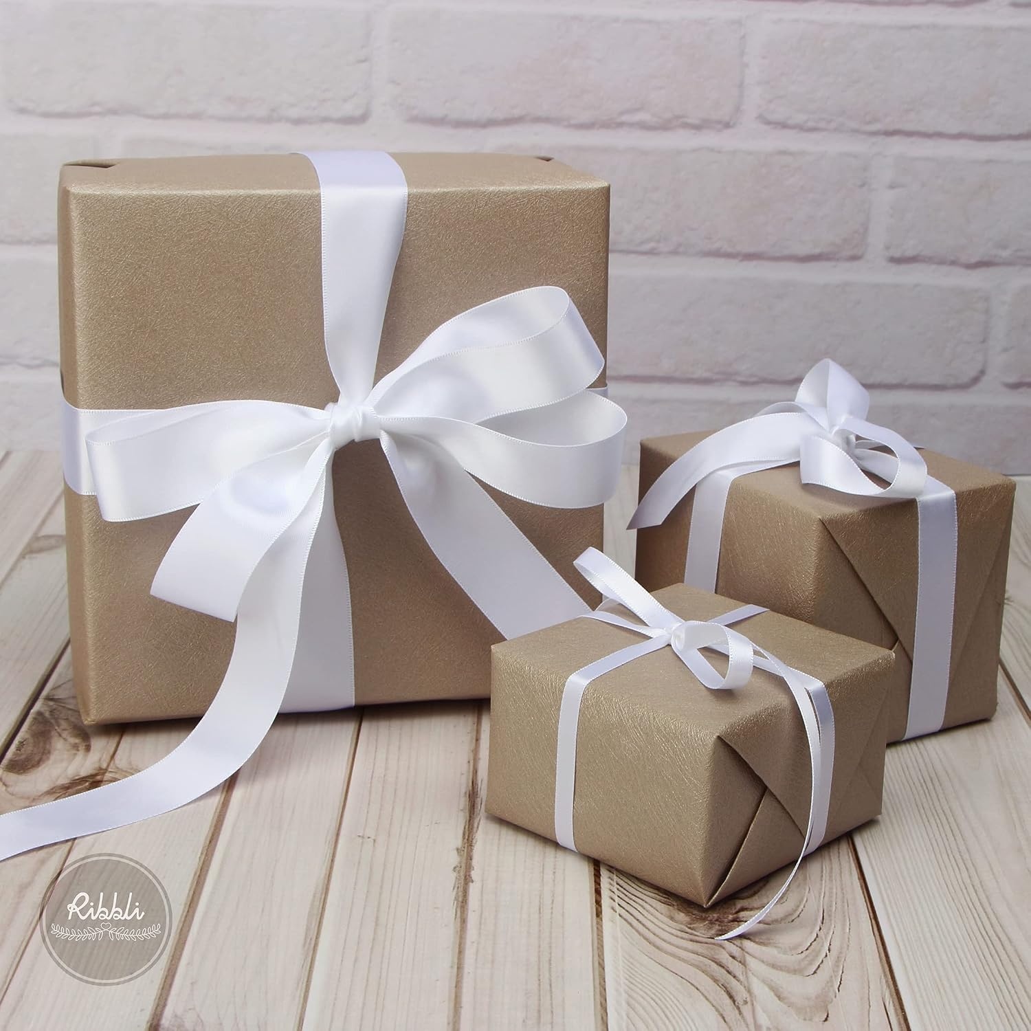 Ribbli 3 Rolls Double Faced Satin Red Craft Ribbon,Total 30 Yards,(1/4 Inch x 10-Yard,5/8 Inch x 10-Yard,1 Inch x 10-Yard),Use for Bows Bouquet,Wreath,Gift Wrapping,Christmas Decoration(White)