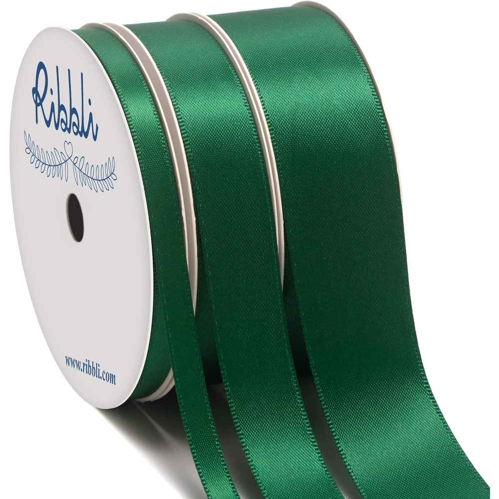 Ribbli 3 Rolls Double Faced Satin Red Craft Ribbon,Total 30 Yards,(1/4 Inch x 10-Yard,5/8 Inch x 10-Yard,1 Inch x 10-Yard),Use for Bows Bouquet,Wreath,Gift Wrapping,Christmas Decoration(Forest Green)