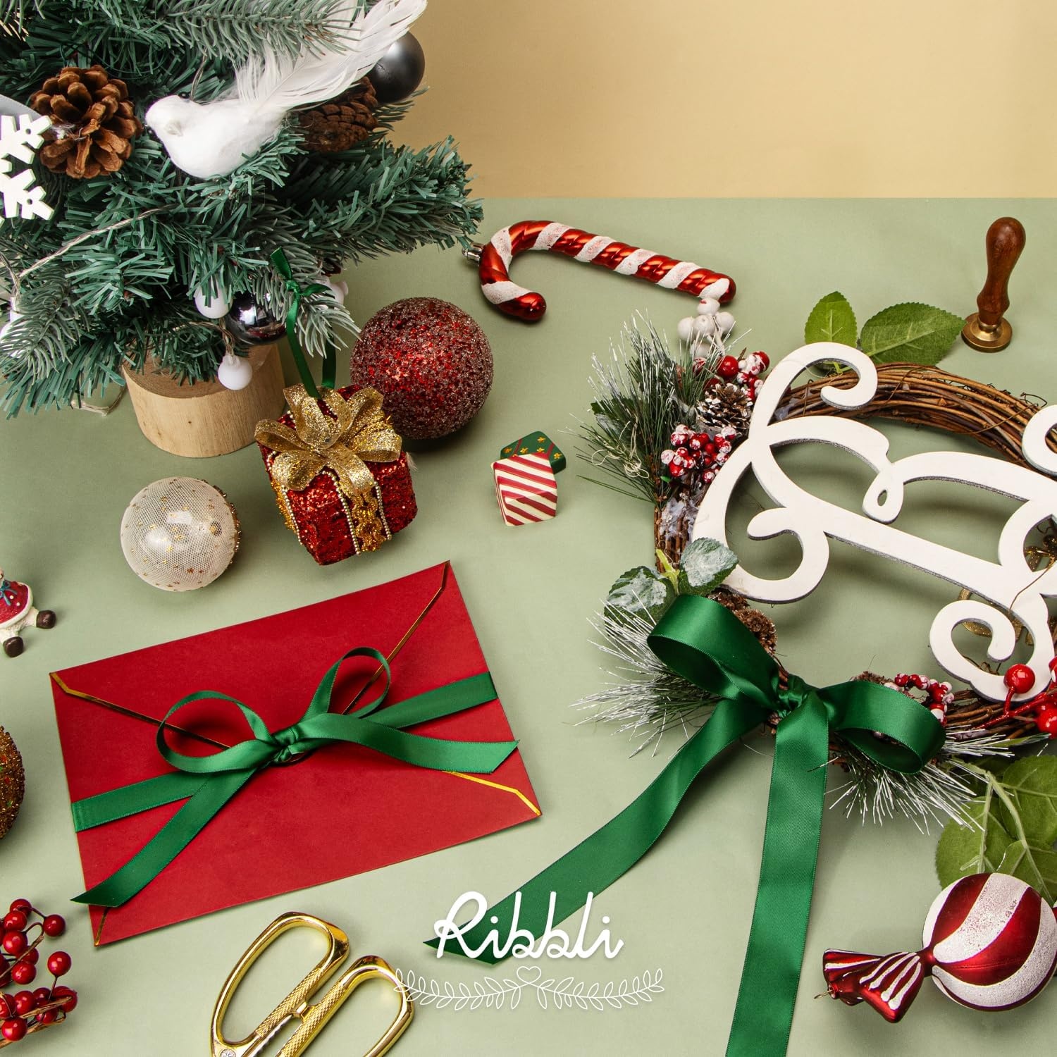 Ribbli 3 Rolls Double Faced Satin Red Craft Ribbon,Total 30 Yards,(1/4 Inch x 10-Yard,5/8 Inch x 10-Yard,1 Inch x 10-Yard),Use for Bows Bouquet,Wreath,Gift Wrapping,Christmas Decoration(Forest Green)