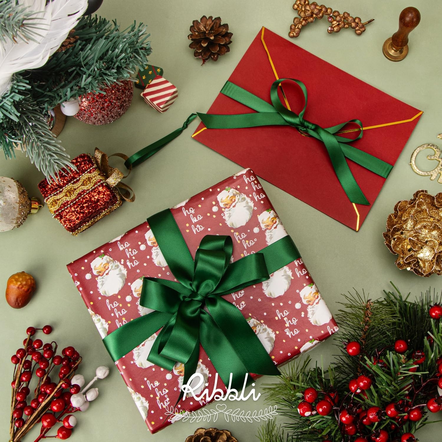 Ribbli 3 Rolls Double Faced Satin Red Craft Ribbon,Total 30 Yards,(1/4 Inch x 10-Yard,5/8 Inch x 10-Yard,1 Inch x 10-Yard),Use for Bows Bouquet,Wreath,Gift Wrapping,Christmas Decoration(Forest Green)