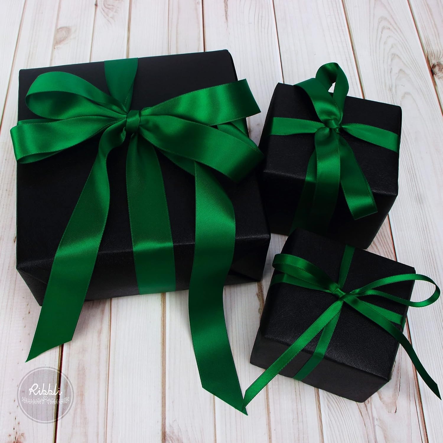 Ribbli 3 Rolls Double Faced Satin Red Craft Ribbon,Total 30 Yards,(1/4 Inch x 10-Yard,5/8 Inch x 10-Yard,1 Inch x 10-Yard),Use for Bows Bouquet,Wreath,Gift Wrapping,Christmas Decoration(Forest Green)