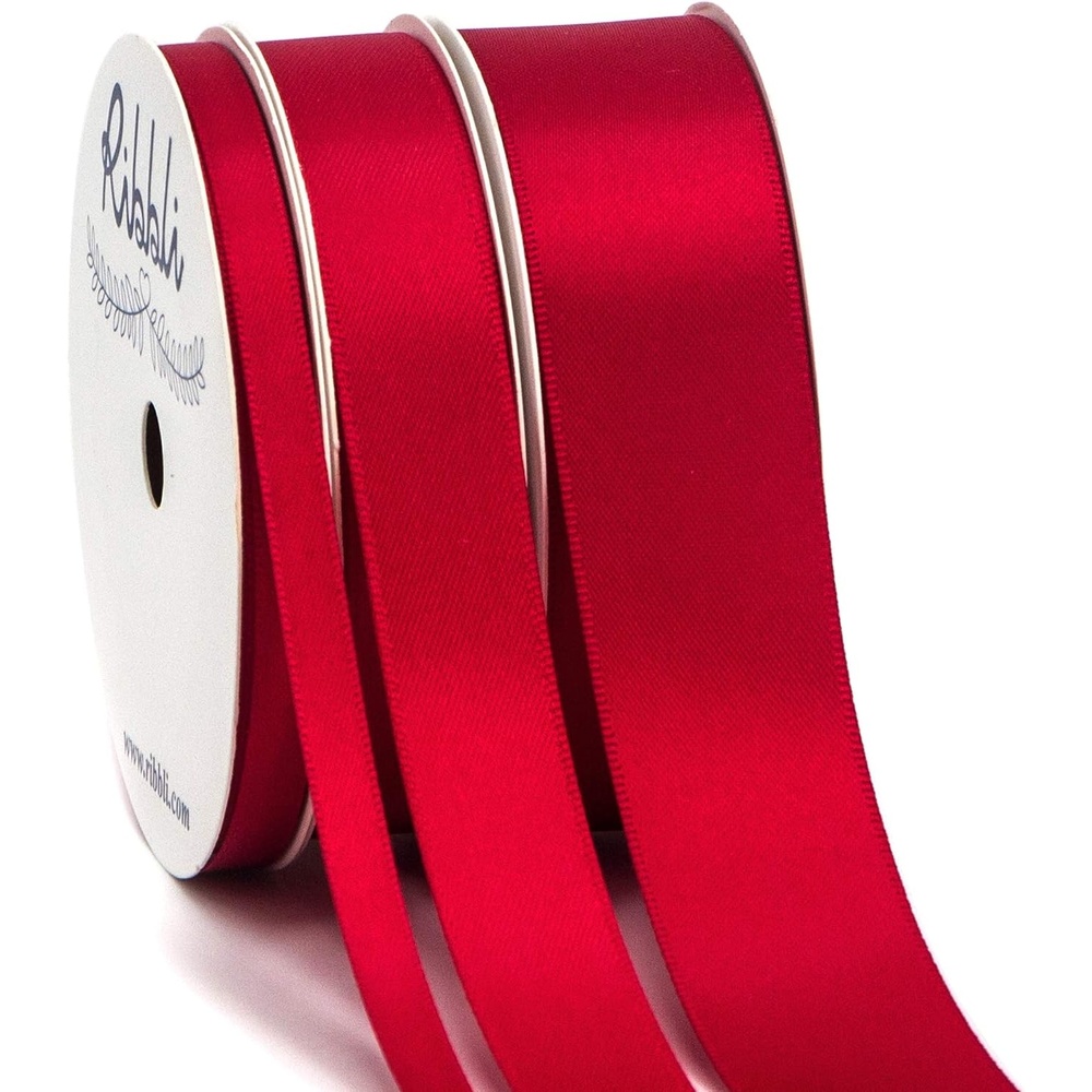 Ribbli 3 Rolls Double Faced Satin Red Craft Ribbon,Total 30 Yards,(1/4 Inch x 10-Yard,5/8 Inch x 10-Yard,1 Inch x 10-Yard),Use for Bows Bouquet,Wreath,Gift Wrapping,Christmas Decoration(Red)