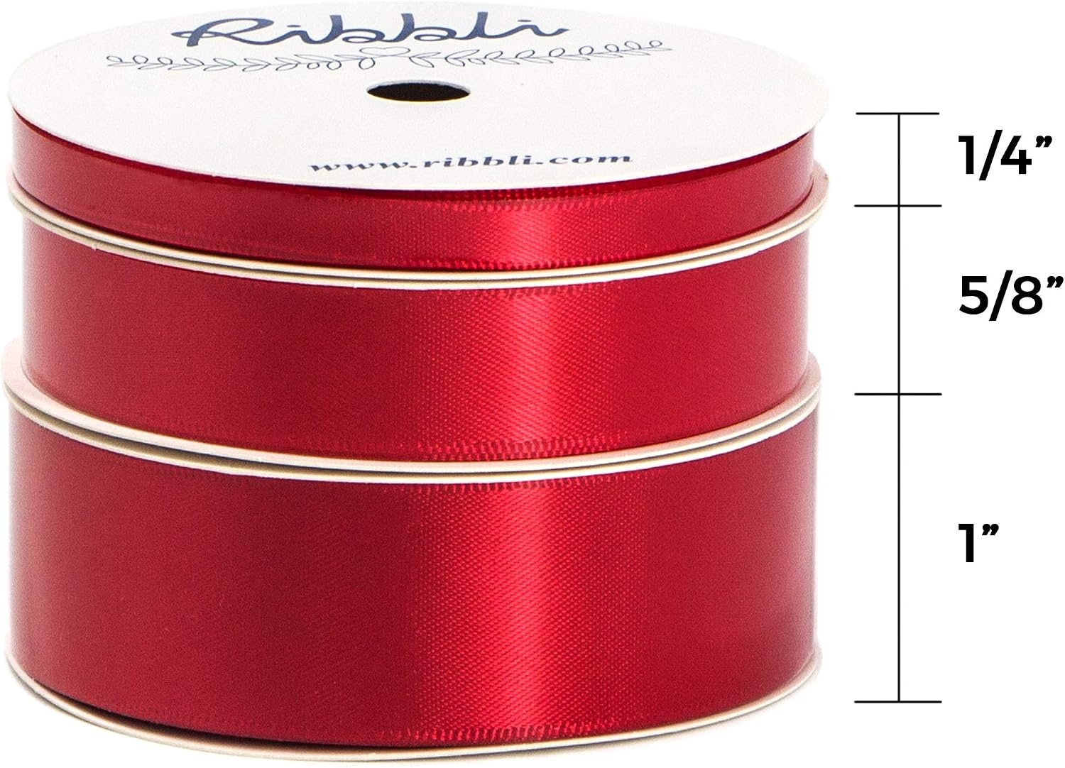 Ribbli 3 Rolls Double Faced Satin Red Craft Ribbon,Total 30 Yards,(1/4 Inch x 10-Yard,5/8 Inch x 10-Yard,1 Inch x 10-Yard),Use for Bows Bouquet,Wreath,Gift Wrapping,Christmas Decoration(Red)